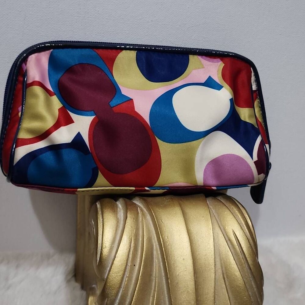 Coach Multicolor Scarf Print Satin Cosmetic Pouch Travel Case Y2K - Picture 2 of 7